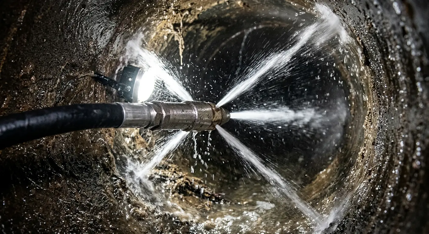 High-pressure hydro jetting nozzle cleaning sewer pipe for Storm Drain Cleaning in Gulf Breeze
